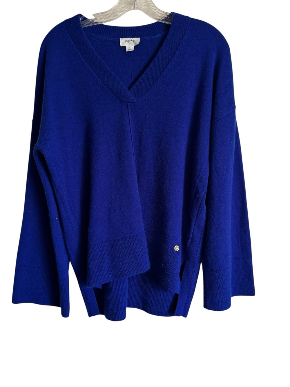 Per Se by Carlisle Royal Blue 100% Cashmere V-Neck Knit Sweater Women's Large
